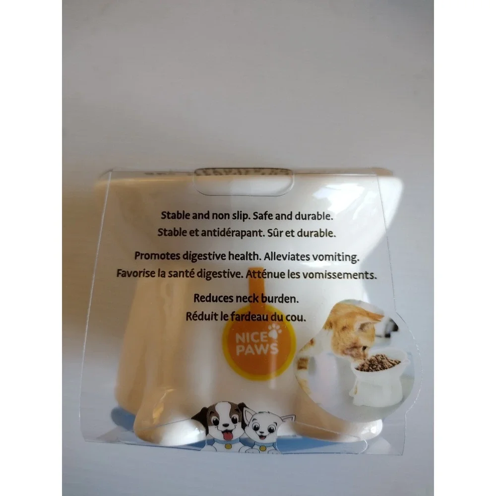 Nice Paws Ceramic Tilted And Elevated Kitty Cat Food‎ Bowl White Kitties/ Adults